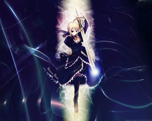 Anime saber glowing sword armored free wallpaper for desktop - medium preview image