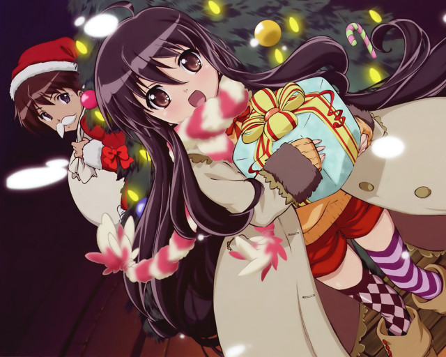 Christmas girls santa hat reindeer free wallpaper for desktop - medium preview image