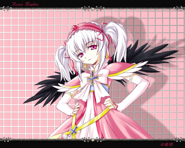 Anime pinkdress blackwings background grid free wallpaper for desktop - medium preview image