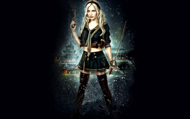 Woman short skirt sword knife free wallpaper for desktop - medium preview image