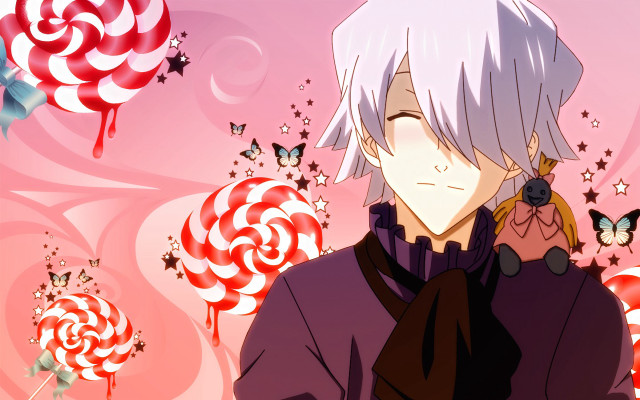 Man white hair purple outfit free wallpaper for desktop - medium preview image