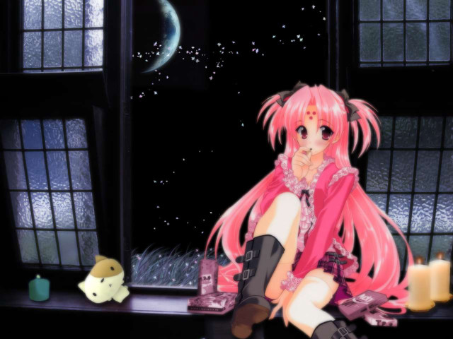 Girl cat moon gothic anime free wallpaper for desktop - medium preview image