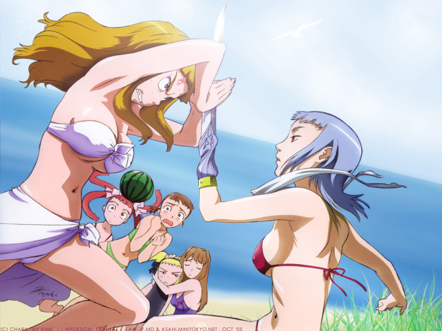 Cartoon woman bikini sword group free wallpaper for desktop - medium preview image