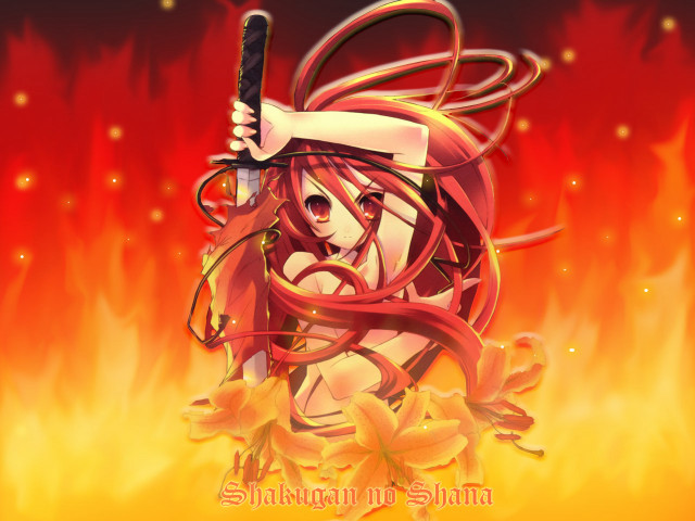 Fiery girl sword flames autumn free wallpaper for desktop - medium preview image