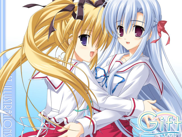 Anime girls hug long blonde free wallpaper for desktop - medium preview image