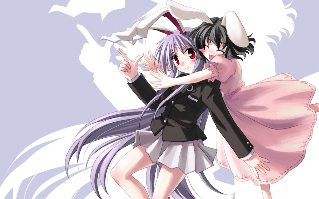 Anime hugging rabbit girls purple free wallpaper for desktop - medium preview image