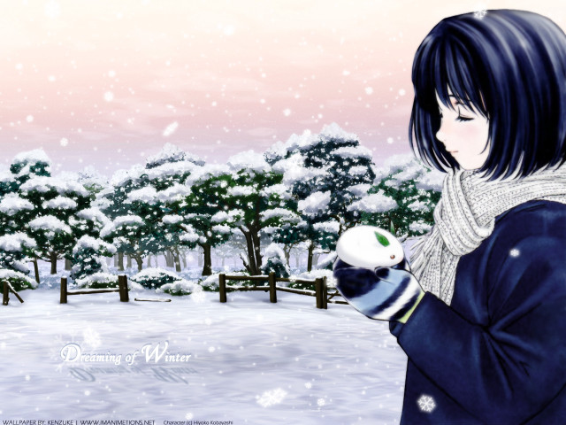 Woman snowball snowy park anime free wallpaper for desktop - medium preview image