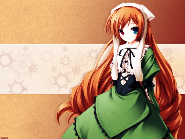 Anime girl red hair green #4 free wallpaper for desktop - medium preview image