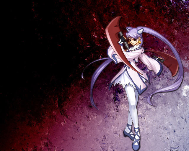 Anime girl sword hat purple free wallpaper for desktop - medium preview image