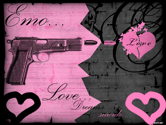 Pink black gun hearts brick free wallpaper for desktop - medium preview image