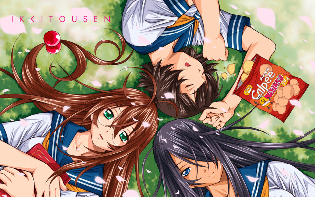 Anime girls hanami flowers picnic free wallpaper for desktop - medium preview image