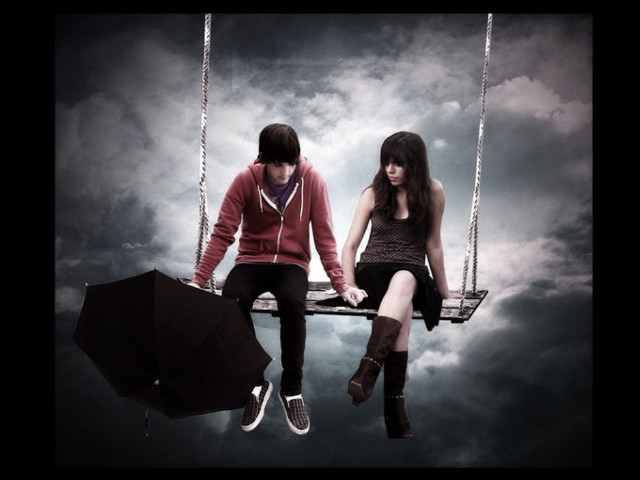 Two people swing umbrella sky free wallpaper for desktop - medium preview image
