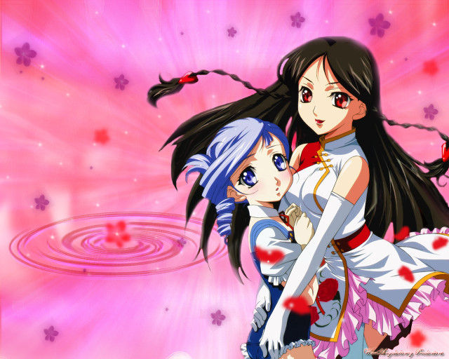 Anime girls hugging pink background #8 free wallpaper for desktop - medium preview image