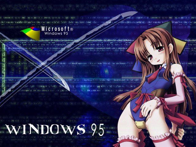 Girl blue dress sword window95 free wallpaper for desktop - medium preview image
