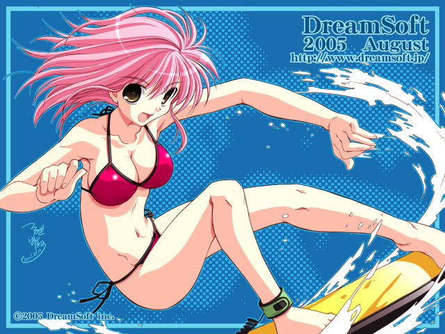 Pink polka dot surf girl free wallpaper for desktop - medium preview image