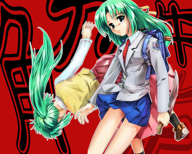Green haired girls school uniform free wallpaper for desktop - medium preview image