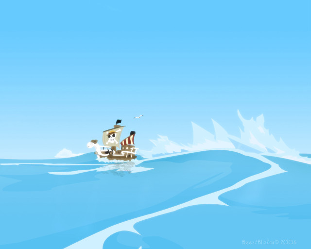 Pirate boat ocean bird sky free wallpaper for desktop - medium preview image