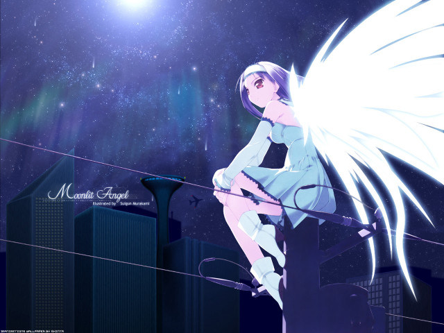 Girl wings night sky city #2 free wallpaper for desktop - medium preview image