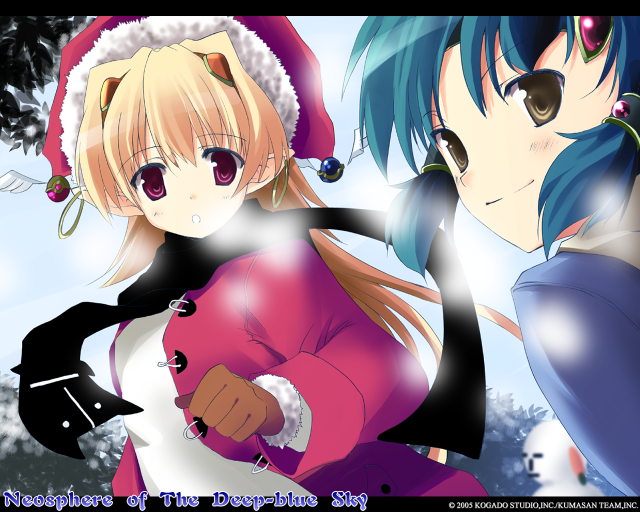 Winter anime girls santa antlers free wallpaper for desktop - medium preview image