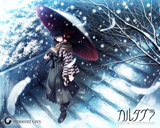 Snowy umbrella gothic manga kimono free wallpaper for desktop - medium preview image