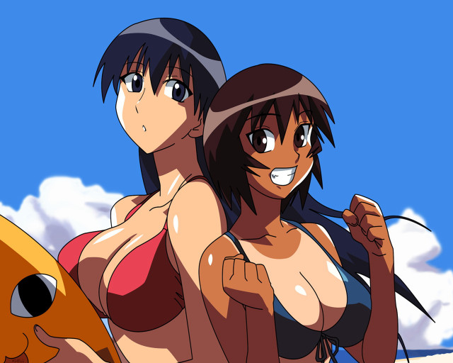 Two anime girls beach bikini free wallpaper for desktop - medium preview image