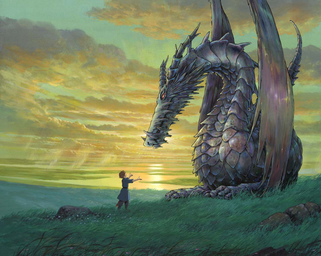Dragon man hill sunset fantasy free wallpaper for desktop - medium preview image