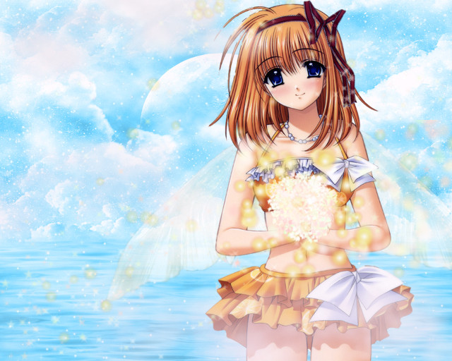 Girl bouquet anime beach night free wallpaper for desktop - medium preview image