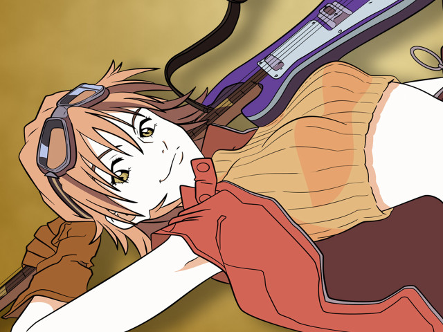 Girl hairdryer anime guitar smile free wallpaper for desktop - medium preview image