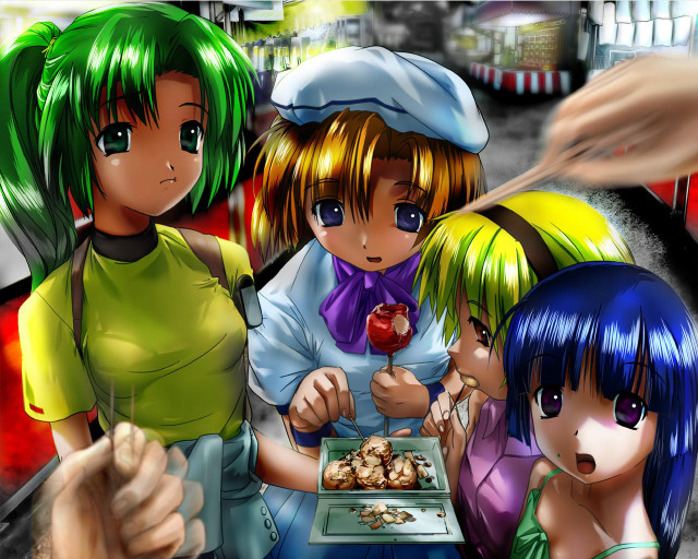 Group people food table anime free wallpaper for desktop - medium preview image