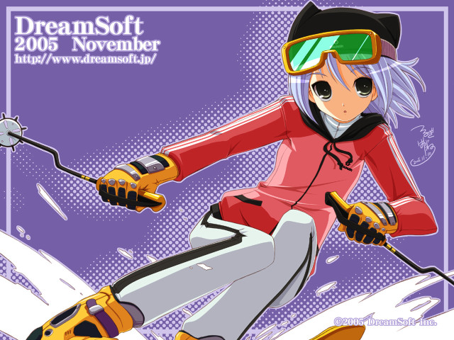 Skiing woman cartoon helmet gloves free wallpaper for desktop - medium preview image