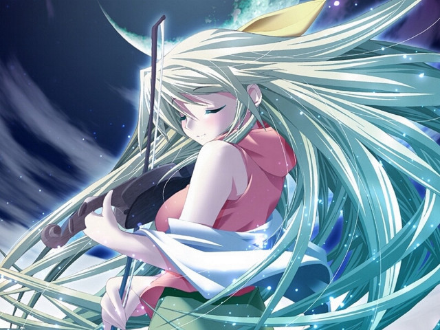 White haired woman sword moon free wallpaper for desktop - medium preview image