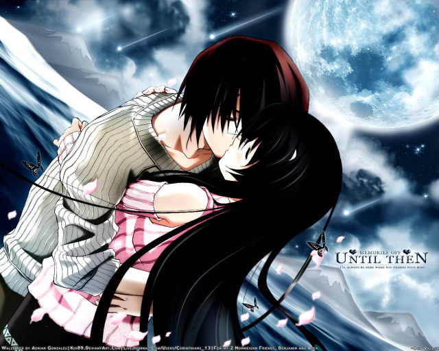 Full moon kissing couple anime free wallpaper for desktop - medium preview image