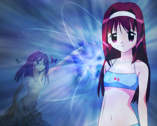 Anime girls bikinis blue background free wallpaper for desktop - medium preview image