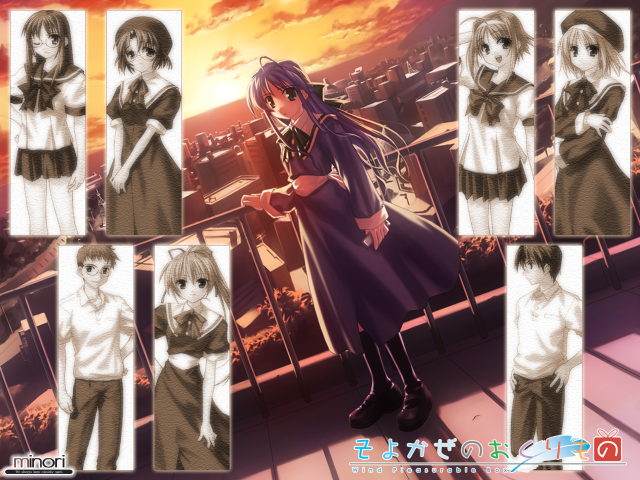 Anime girls sunset school uniform free wallpaper for desktop - medium preview image