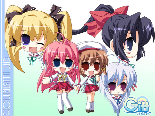 Anime girls colorful hair bows free wallpaper for desktop - medium preview image