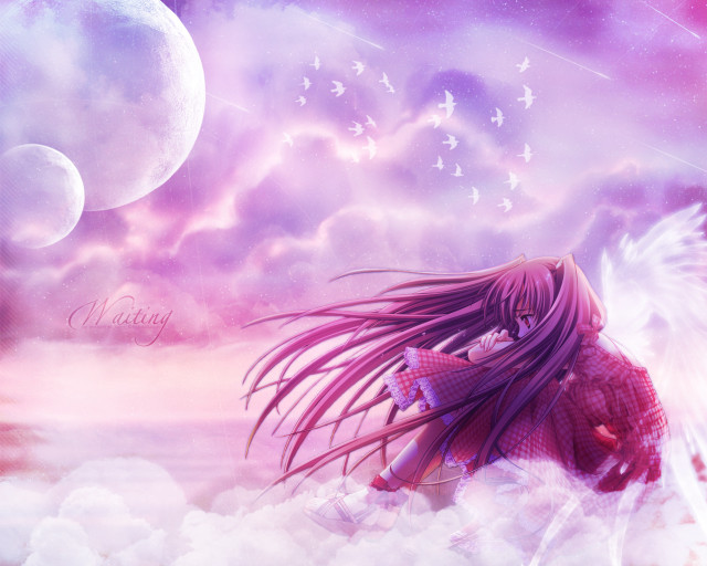 Girl cloud moon bird wings free wallpaper for desktop - medium preview image
