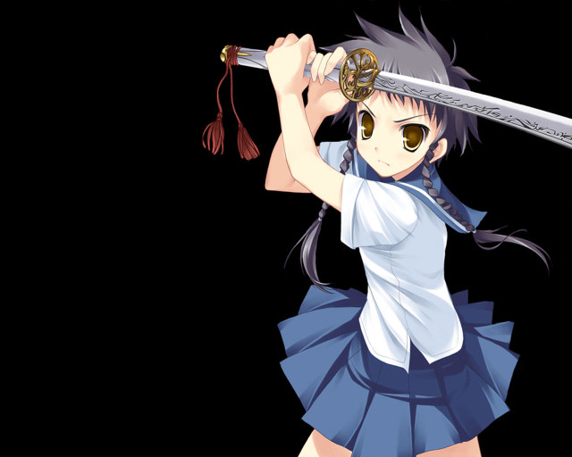 Girl sword anime blue braid free wallpaper for desktop - medium preview image