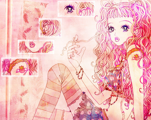 Pink hair girl rococo manga free wallpaper for desktop - medium preview image
