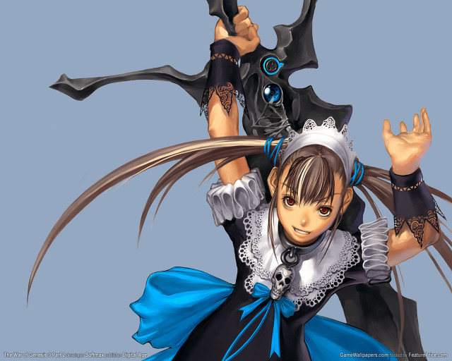 Woman blue dress gun cat free wallpaper for desktop - medium preview image