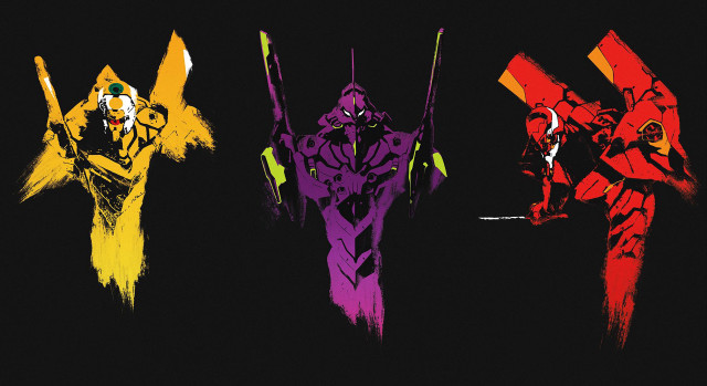 Three colored figures black background free wallpaper for desktop - medium preview image