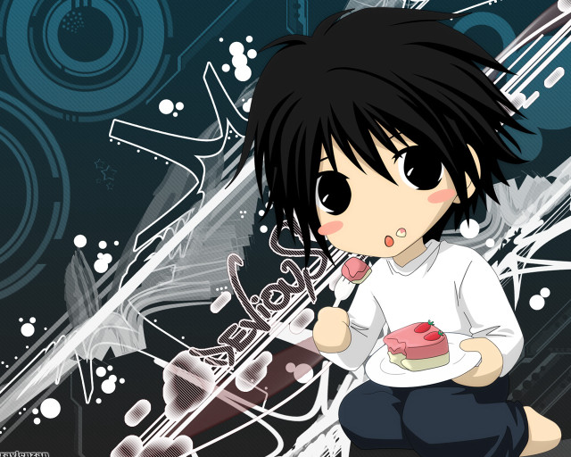 Anime cake eating bandaid blackhair free wallpaper for desktop - medium preview image