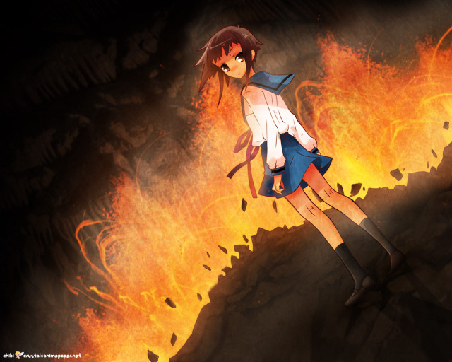 Girl fire sword autumn anime free wallpaper for desktop - medium preview image