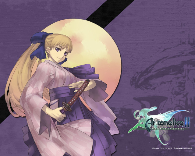Purple samurai portrait moon kimono free wallpaper for desktop - medium preview image