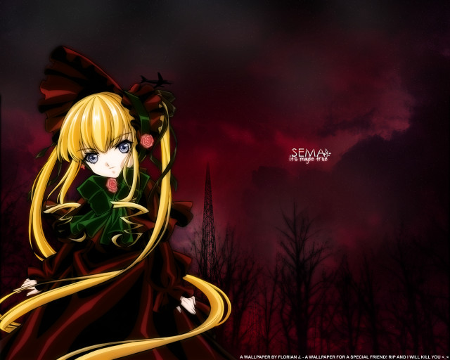 Anime girl blonde green dress free wallpaper for desktop - medium preview image