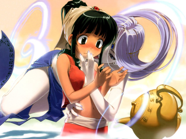 Woman ponytail cat blush manga free wallpaper for desktop - medium preview image