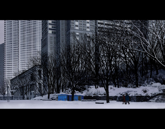 Snowy park urban people trees free wallpaper for desktop - medium preview image