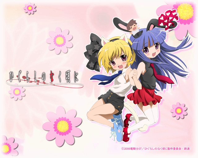 Anime girls hug flower butterflies free wallpaper for desktop - medium preview image