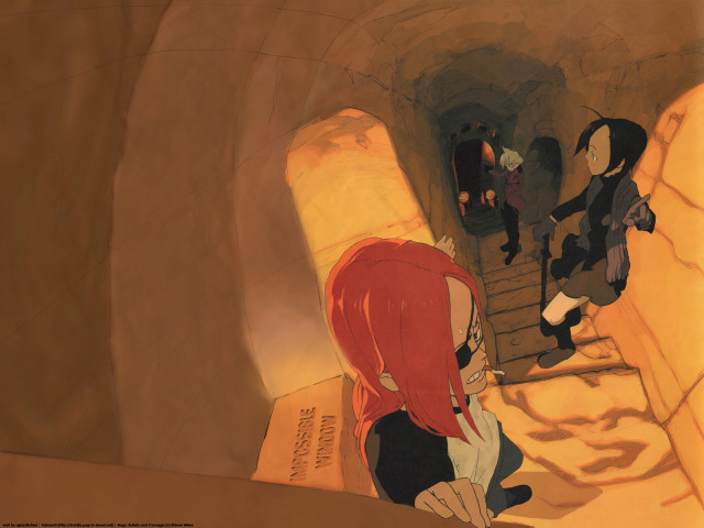 Woman stairs red shirt black free wallpaper for desktop - medium preview image