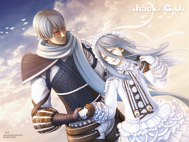 Anime couple cloudy sky birds free wallpaper for desktop - medium preview image