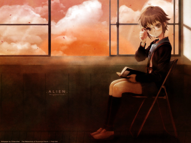 Anime girl sitting classroom window free wallpaper for desktop - medium preview image